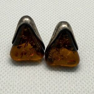 Authentic Amber and Sterling Silver Triangle Earrings